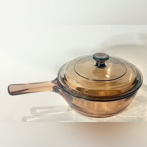 Vision Corning Amber Glass Saucepan .5L Pot w/ PyrexLid P81C Vintage